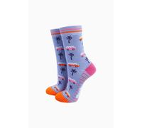 Sock Talk Women's Campervans Palm Trees Bamboo Socks in Blue | Size: 3-7 Sock Talk Blue 3-7