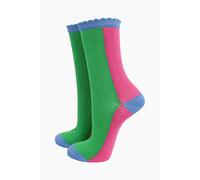 Sock Talk Women's Colour Block Glitter Ankle Socks in Bright Green | Size: 3-7 Sock Talk Bright Green 3-7