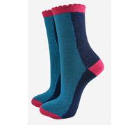 Sock Talk Women's Colour Block Glitter Ankle Socks in Teal | Size: 3-7 Sock Talk Teal 3-7