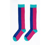 Sock Talk Women's Colour Block Knee High Glitter Welly Socks - Blue/Pink in Blue | Size: 3-7 Sock Talk Blue 3-7