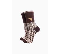 Sock Talk Women's Croissant Combed Cotton Embroidered Socks in Brown | Size: 3-7 Sock Talk Brown 3-7