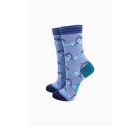 Sock Talk Women's Dolphins Striped Bamboo Socks in Blue | Size: 3-7 Sock Talk Blue 3-7