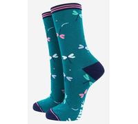Sock Talk Women's Dragonfly Bamboo Ankle Socks in Teal | Size: 3-7 Sock Talk Teal 3-7