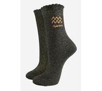 Sock Talk Women's Embroiderd Aquarius Zodiac Cotton Glitter Socks in Black | Size: 3-7 Sock Talk Black 3-7