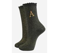 Sock Talk Women's Embroidered Initial Alphabet Letter A Glitter Socks - Black/Gold in Black | Size: 3-7 Sock Talk Black 3-7