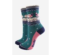 Sock Talk Women's Fair Isle Sheep Christmas Bamboo Socks in Green | Size: 3-7 Sock Talk Green 3-7