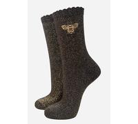 Sock Talk Women's Glitter Socks - Black, Embroidered Bee in Black | Size: 3-7 Sock Talk Black 3-7
