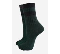 Sock Talk Women's Glitter Socks - Green/Black, Stripe Cuff in Black | Size: 3-7 Sock Talk Black 3-7