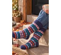 Sock Talk Women's Heart Stripe Patterned Wool Socks in Navy | Size: 3-7 Sock Talk Navy 3-7