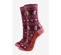 Sock Talk Women's Hedgehog Fair Isle Bamboo Socks - Berry/Pink in Pink | Size: 3-7 Sock Talk Pink 3-7