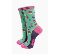 Sock Talk Women's Hedgehogs & Pansies Floral Bamboo Socks - Mint | Size: 3-7 Sock Talk Mint 3-7