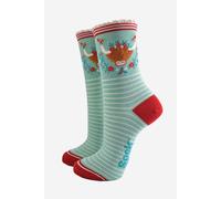 Sock Talk Women's Highland Cow Christmas Wreath Bamboo Socks - Mint Green/Red in Green | Size: 3-7 Sock Talk Green 3-7
