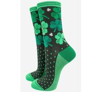 Sock Talk Women's Irish Shamrock Lucky Four Leaf Clover Bamboo Socks -Green in Green | Size: 3-7 Sock Talk Green 3-7