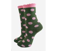 Sock Talk Women's Medium Polka Dots Glitter Ankle Socks in Khaki | Size: 3-7 Sock Talk Khaki 3-7