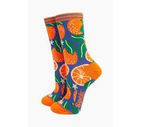 Sock Talk Women's Orange Fruit Tree Bamboo Socks - Blue | Size: 3-7 Sock Talk Orange 3-7