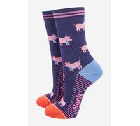 Sock Talk Women's Party Pigs Funny Bamboo Ankle Socks Navy | Size: 3-7 Sock Talk Navy 3-7