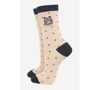 Sock Talk Women's Polka Dot Embroidered Tiger Ankle Socks Cream | Size: 3-7 Sock Talk Cream 3-7