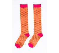 Sock Talk Women's Polka Dot Knee High Glitter Welly Socks - Orange/Fuchsia in Orange | Size: 3-7 Sock Talk Orange 3-7