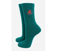Sock Talk Women's Red Squirrel Woodland Animals Embroidered Ankle Socks Green | Size: 3-7 Sock Talk Green 3-7