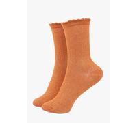 Sock Talk Women's Scalloped Cuff Cotton Glitter Ankle Socks in Burnt Orange | Size: 3-7 Sock Talk Burnt Orange 3-7