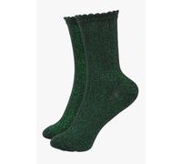 Sock Talk Women's Scalloped Cuff Cotton Glitter Ankle Socks in Dark Green | Size: 3-7 Sock Talk Dark Green 3-7