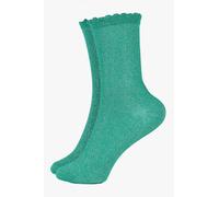 Sock Talk Women's Scalloped Cuff Cotton Glitter Ankle Socks in Light Green | Size: 3-7 Sock Talk Light Green 3-7