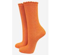Sock Talk Women's Scalloped Cuff Cotton Glitter Ankle Socks in Tangerine | Size: 3-7 Sock Talk Tangerine 3-7