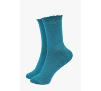 Sock Talk Women's Scalloped Cuff Cotton Glitter Ankle Socks in Teal | Size: 3-7 Sock Talk Teal 3-7