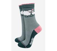 Sock Talk Women's Sheep & Lamb Farm Animals Bamboo Ankle Socks in Green | Size: 3-7 Sock Talk Green 3-7