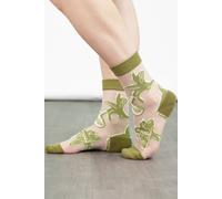 Sock Talk Women's Sheer Pop Socks Lily Floral Ankle Socks in Green | Size: 3-8 Sock Talk Green 3-8