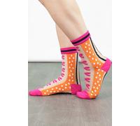Sock Talk Women's Sheer Pop Socks Polka Dot Bow Tie Ankle Socks in Orange | Size: 3-7 Sock Talk Orange 3-7