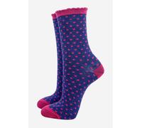 Sock Talk Women's Small Polka Dots Glitter Ankle Socks in Navy | Size: 3-7 Sock Talk Navy 3-7
