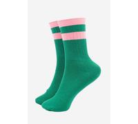 Sock Talk Women's Sporty Striped Cuff Cotton Glitter Socks in Green | Size: 3-7 Sock Talk Green 3-7