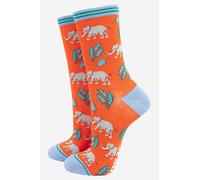 Sock Talk Women's Wild Elephants Jungle Bamboo Ankle Socks in Orange | Size: 3-7 Sock Talk Orange 3-7