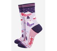 Sock Talk Women's Winter Ski Village Christmas Bamboo Socks Lilac | Size: 3-7 Sock Talk Lilac 3-7