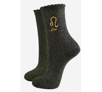 Sock Talk Women's Zodiac Horoscope Star Sign Glitter Socks - Black/Gold, Leo in Black | Size: 3-7 Sock Talk Black 3-7