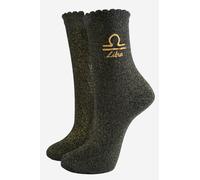 Sock Talk Women's Zodiac Horoscope Star Sign Glitter Socks - Black/Gold, Libra in Black | Size: 3-7 Sock Talk Black 3-7