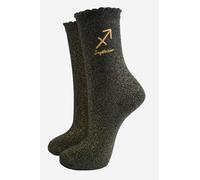 Sock Talk Women's Zodiac Horoscope Star Sign Glitter Socks - Black/Gold, Sagittarius in Black | Size: 3-7 Sock Talk Black 3-7