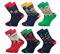 SOCK-TEC Mens Christmas Novelty Socks 6 Pairs UK Size 6-11 | Xmas Socks for Men Fun festive designs Ideal for everyday festive wear Assorted Funny novelty patterns stocking filler