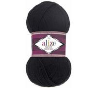 Sock Yarn by Alize 100 g, 420m Superwash Comfort Sock Wool 4ply 75% SW Wool - 25% Polyamide Hand Knitting Yarn Multicoloured (60 | Black)