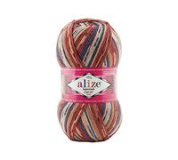 Sock Yarn by Alize Superwash 4ply 100g 75% Wool/25% Nylon Self Patterning Shade 7841