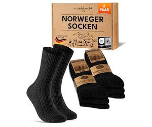 sockenkauf24 6 Pairs Norwegian Socks Men Women Winter Socks Warm Wool Socks, black, 43-46