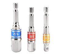 Socket Bit Adapter Hex Drill Bit Set Durable Chrome Vanadium Steel 3Pcs 1/4in 3/8in 1/2in Drive Electric Impact Driver for DIY Professionals Automotive Mechanics (Style B)
