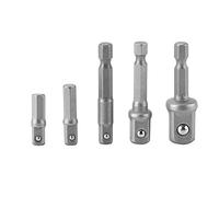 Socket Bit Adapter Set, 5 Piece Hex Shank to Square Head Driver Adapters, Chrome Vanadium Steel with Quenching Heat Treatment, 25mm 30mm and 50mm Lengths, for Impact Drivers and