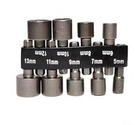 Socket Bit Set Hex Chrome Vanadium Steel Wrench Shank Nut Driver Extension Set for Drill Electric Screwdriver Socket Sizes Pneumatic 9/14Pcs Wrench 513Mm for Quickchange 1/4 Inch Hex Shank（9Pcs）