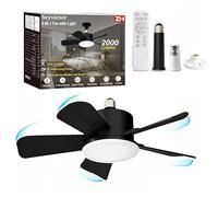 Socket Ceiling Fans with Lights and Remote, Fits E27/B22 Socket Fan light 2000LM Dim,Ceiling Fan with 900PRM, with 2 Extension Rods & Mounting Base, Quiet Light Bulb Fan for Bedroom, Kitchen,Bathroom