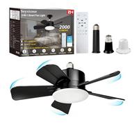 Socket Ceiling Fans with Lights and Remote, Fits E27/B22 Socket Fan light 2000LM Dim,Ceiling Fan with 900PRM, with 2 Extension Rods & Mounting Base, Quiet Light Bulb Fan for Bedroom, Kitchen,Bathroom