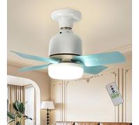 Socket Ceiling Fans with Lights and Remote, Light Silent Wind LED Flower Shaped Fan Lights, 14W Remote Control Version with Lamp Holder High Wind Silent Ceiling Fans Light, Four Leaf Fan (Blue)