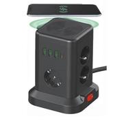 Socket Cube with USB, 11-Way Power Strip with Wireless Charger, Socket Tower with Inductive Charging Station with, 2 m Cable, Surge Protection