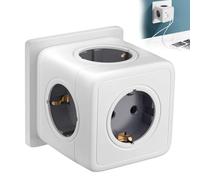 Socket Cube without Cable 5 Way Multiple Socket Adapter 2 USB, 1 Typ-C Cube Multiple Plug with Switch,Socket Distributor (5 standard sockets)